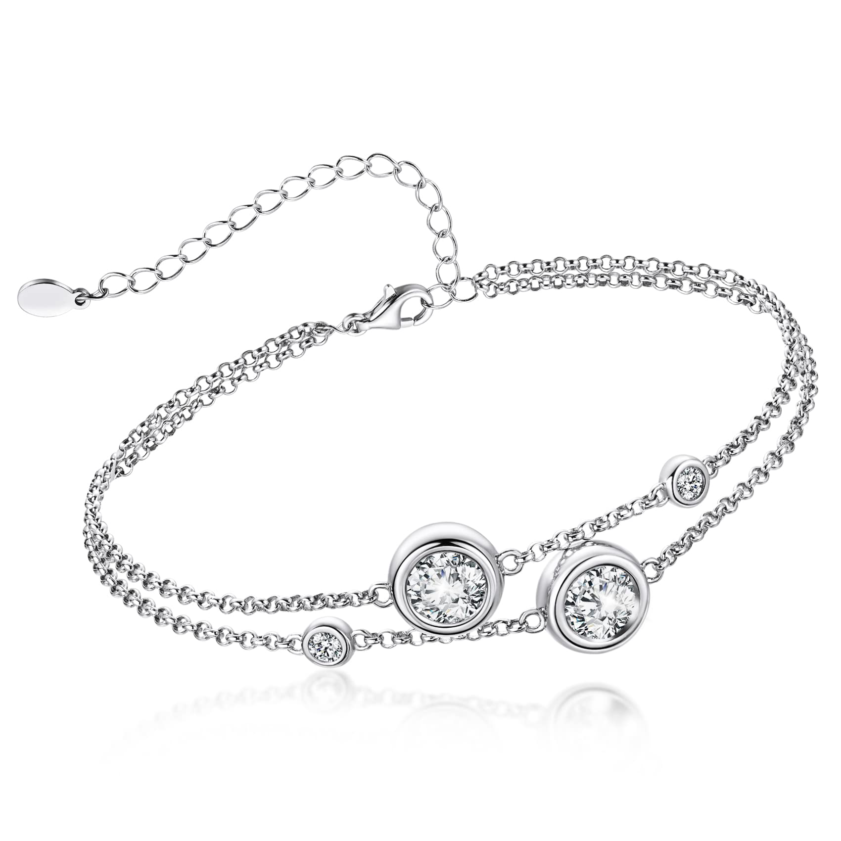 MYSTCODEMoissanite Bracelets for Womens 925 Sterling Silver Bracelet Ladies Dainty Link Bracelet Fashion Jewellery Gift for Women Wife Girls Her