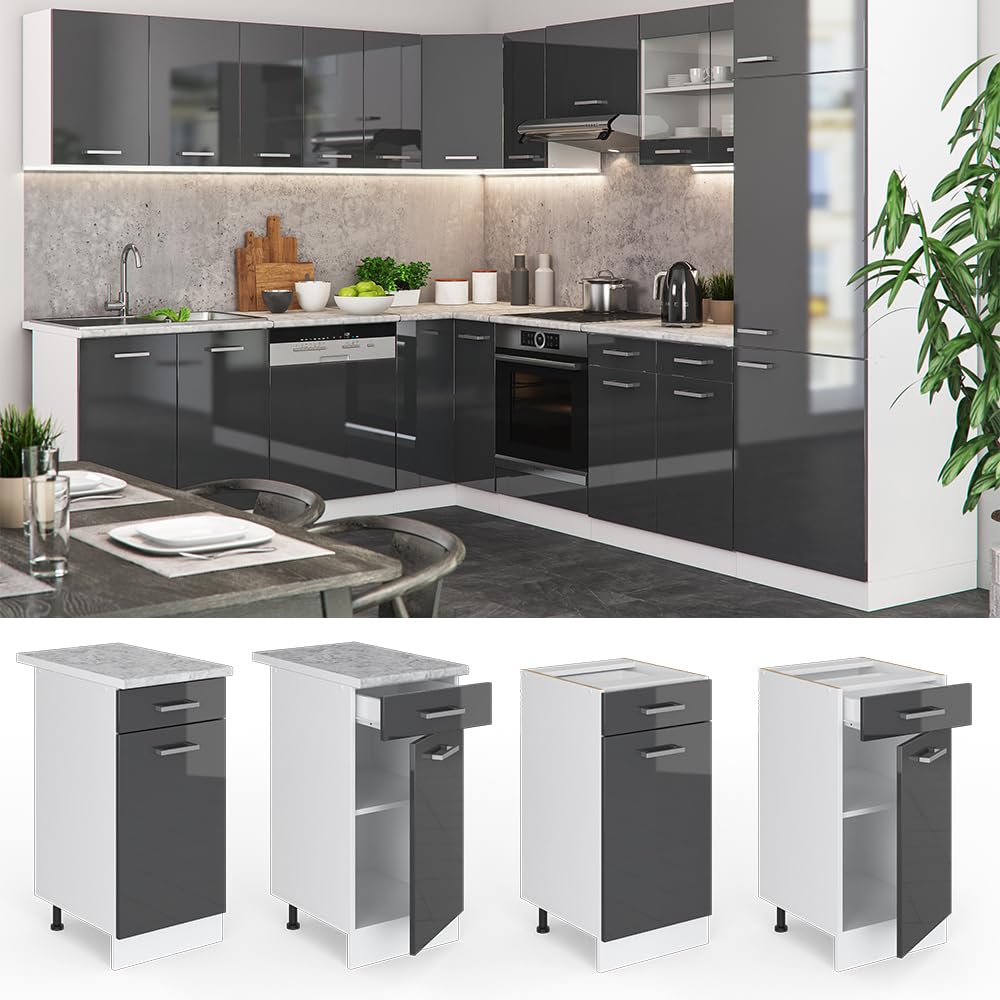 Vicco Mueble bajo de Cocina R-Line, Antracita Alto Brillo, 40 cm sin encimera, para combinación Libre Dentro de Sistemas de Cocina modulares