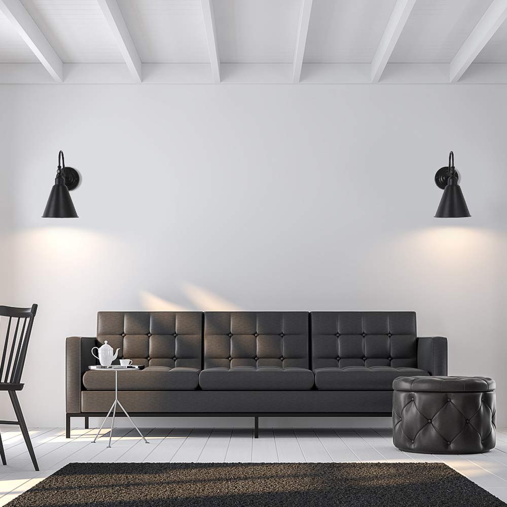 HAITRAL Swing Arm Wall Lamp - Rustic Vintage Wall Sconce Lighting 2 Pack for Home Decor Headboard Bathroom Bedroom Farmhouse Porch Garage - Black (Bulb Not Included)