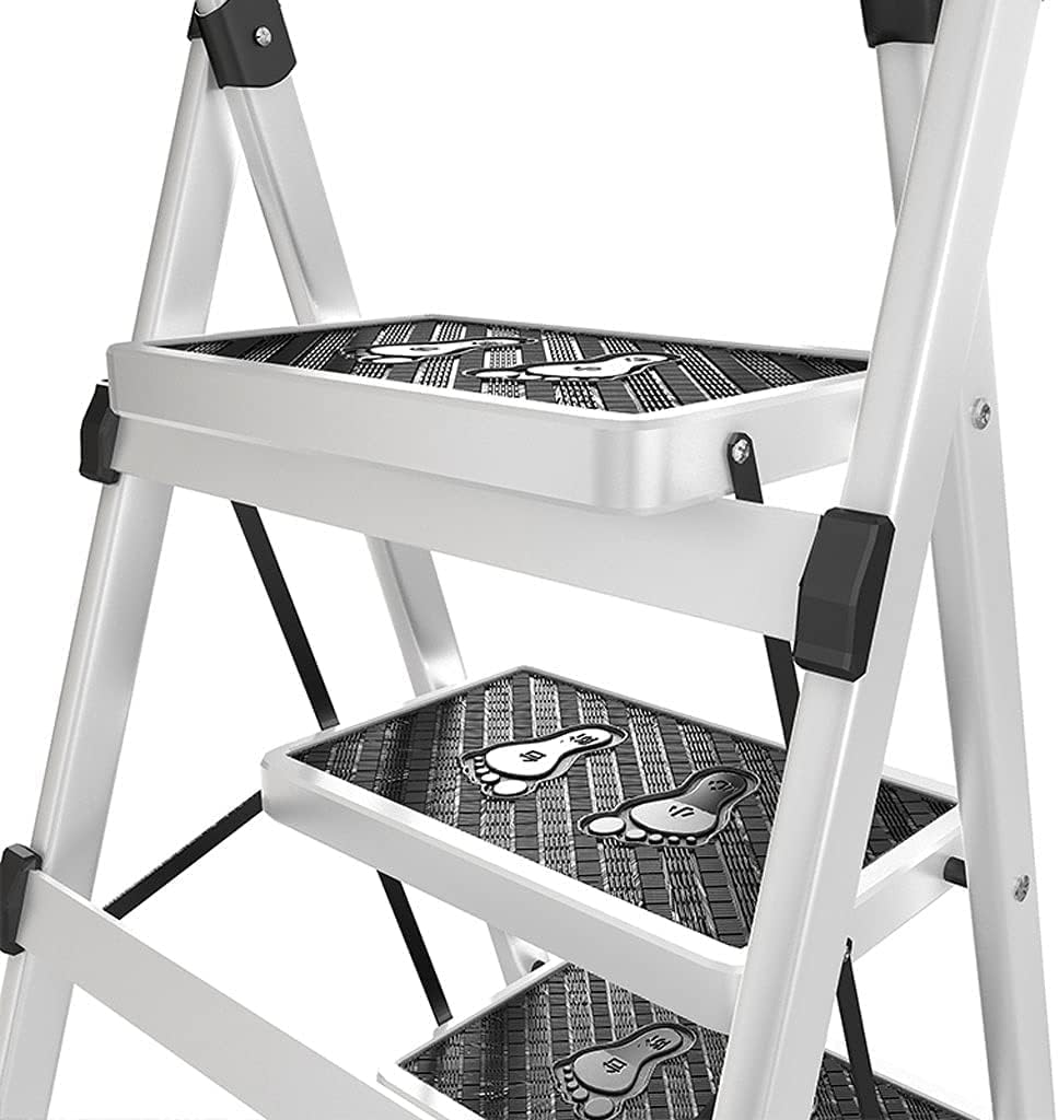 Step Ladder 4 Step Ladder Folding Ladder Telescopic Ladder with Wide Pedal Portable Ladder for Indoor Outdoor Folding Ladder Telescopic Ladder(Color:Roze)