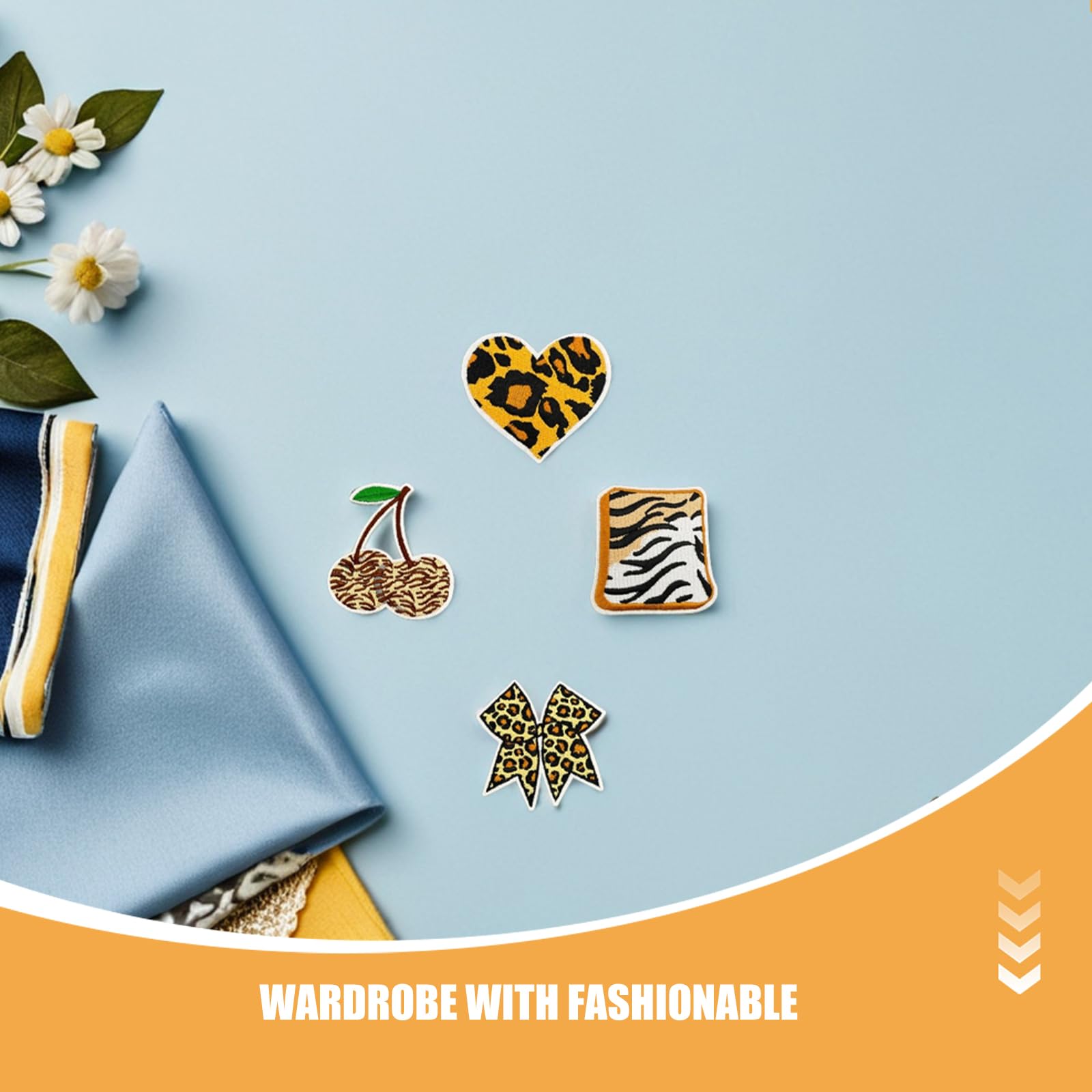 PACKOVE 28 Parches Bordados de Poliéster Estampado de Leopardo para Ropa, Parches Decorativos en Forma de Corazón para Coser, Ideales para Renovación Rápida y Shows