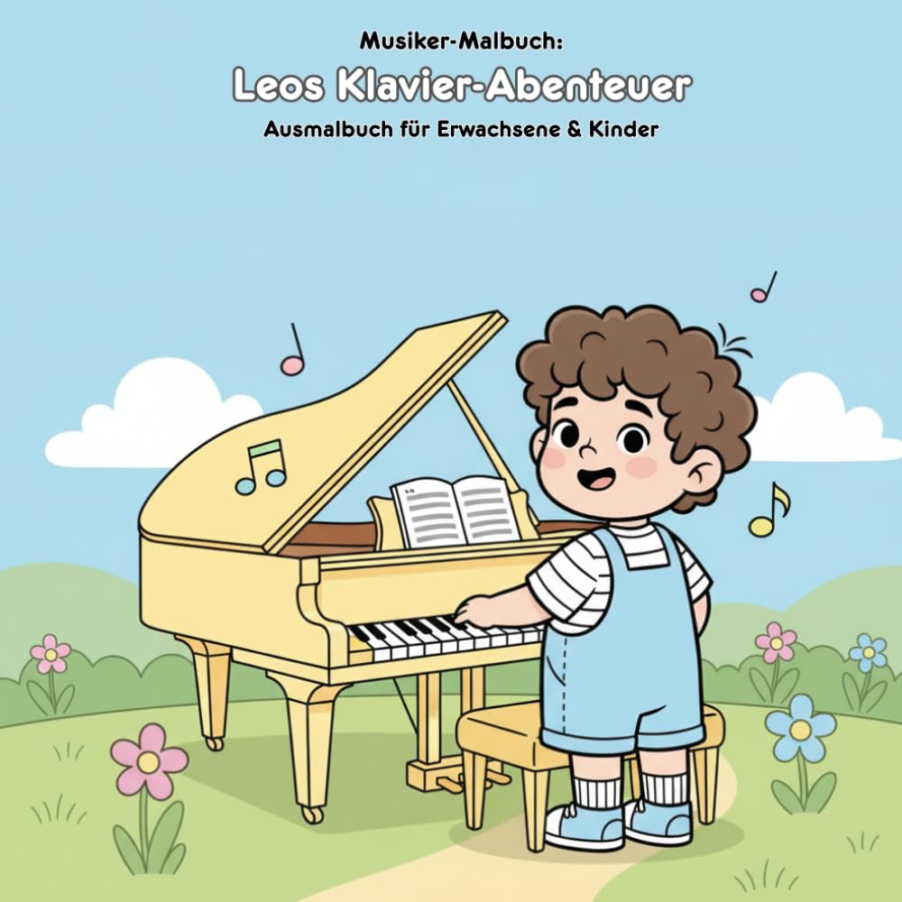 Leos Klavier-Abenteuer: Geschichte & Malbuch: Für Erwachsene & Kinder: 36 Ausmalbilder, 21.59 x 21.59 cm - Große Motive für kleine Künstler und eine bezaubernde Geschichte
