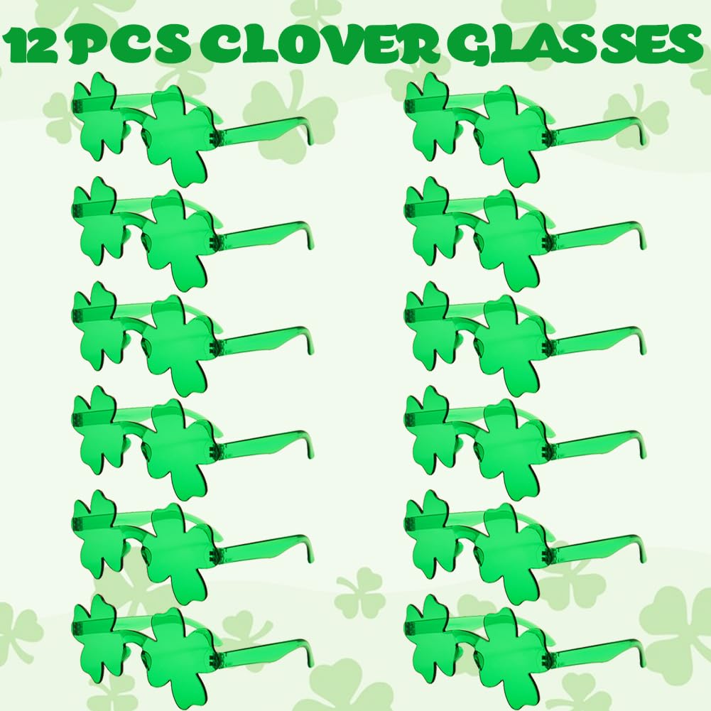 LUKBERA 12Pcs St. Patrick's Day Shamrock Sunglasses, Irish Green Clover Glasses for Adults Kids Saint Patrick’s Day Party Favor Decoration Accessories