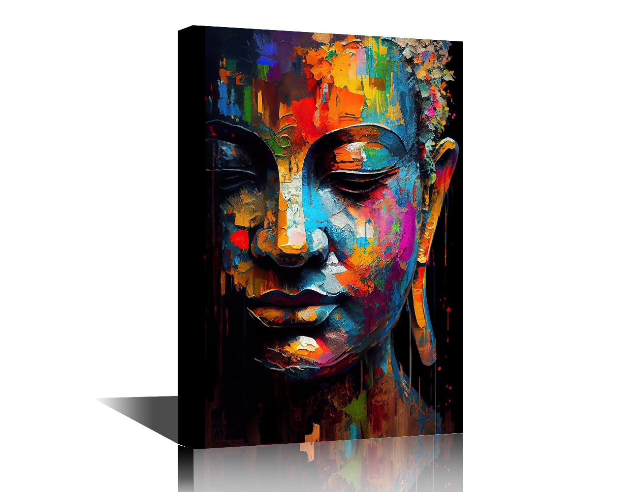 TISHIRON Colorful Buddha Face Canvas Print Wall Art House Wall Decor Buddhism Pictures for Living Room Yoga Spa Room Wall Decoration Vintage Artwork for Bedroom Art Work for Home 12" Wx18 Hx1 Panel