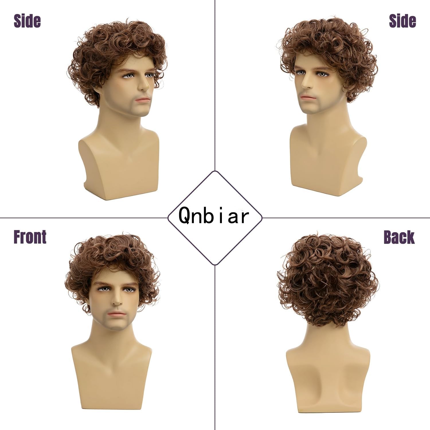 Qnbiar Mens Wig Short Brown Curly Wigs Short Natural Looking Synthetic Hair Replacement Wig for Male, Brown2 - Image 4