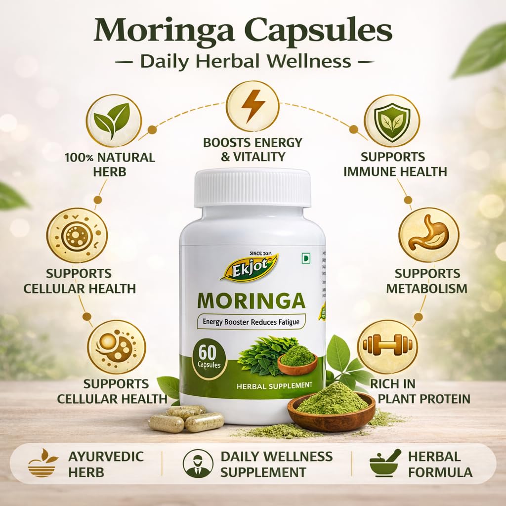 HERBALS Natural Moringa Capsules, Drumstick Leaf Capsules | 60 Capsules, 500mg Each | 100% Drumstick Leaf Capsules | Pure and Natural, Highly Nutritious — Amazon image 2
