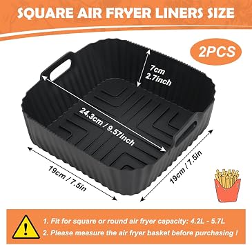 YQL Square Air Fryer Silicone Liners for Ninja PRO 4.7L AF140UK/AF180UK | 2PCS Reusable Air Fryer Accessories for Ninja Crispi 3.8L/Speedi 5.7L ON400UK, COSORI 4.7L/ 5.5L & Other Single Airfryer