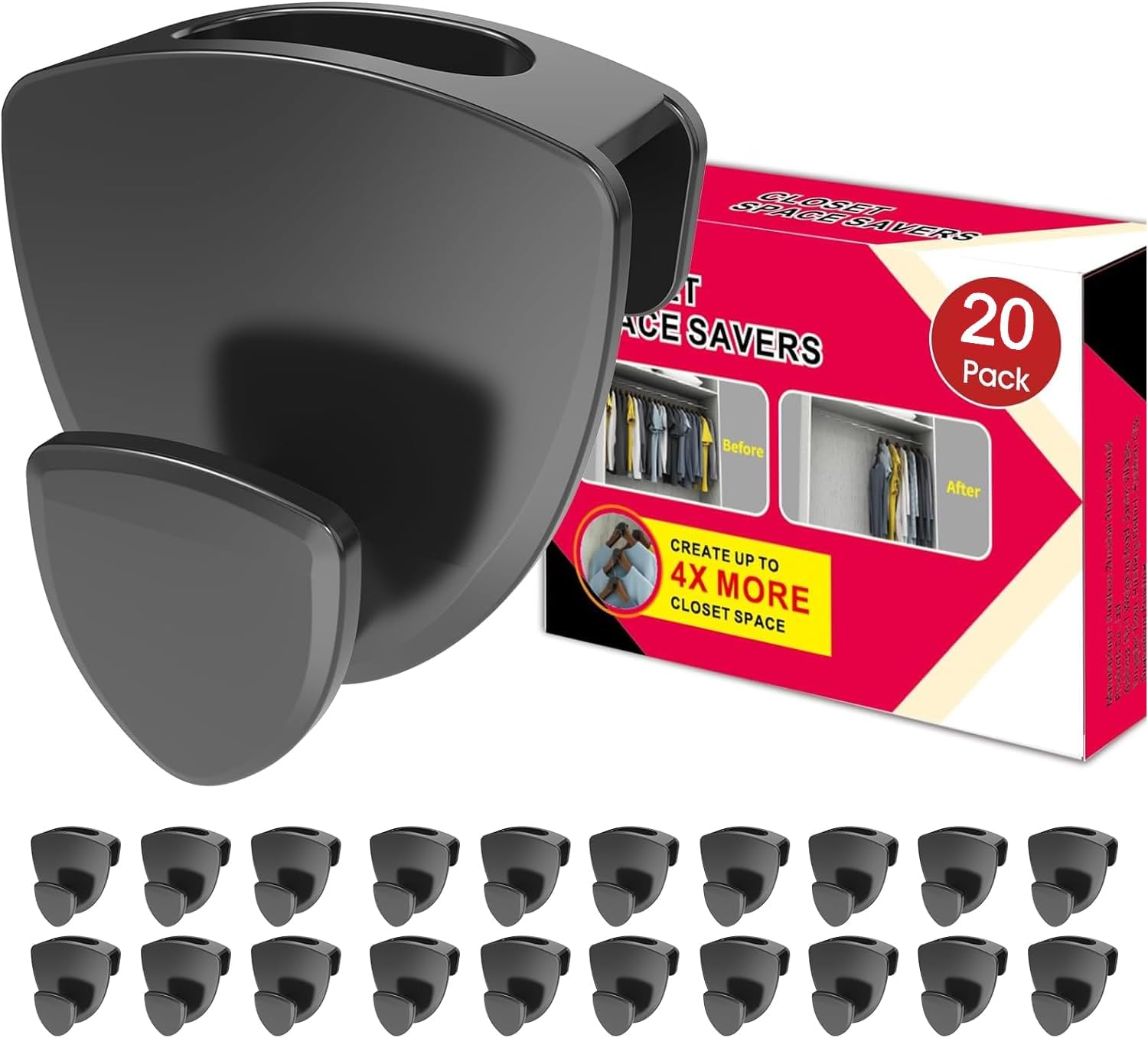 Space Saving Hanger Hooks 20Pcs, Upgrade Heavy Duty Space Saver Hangers Connector Hooks for Clothes, Premium Hanging Closet Organizer for Dorm, Ganchos para Colgar Ropa, Black