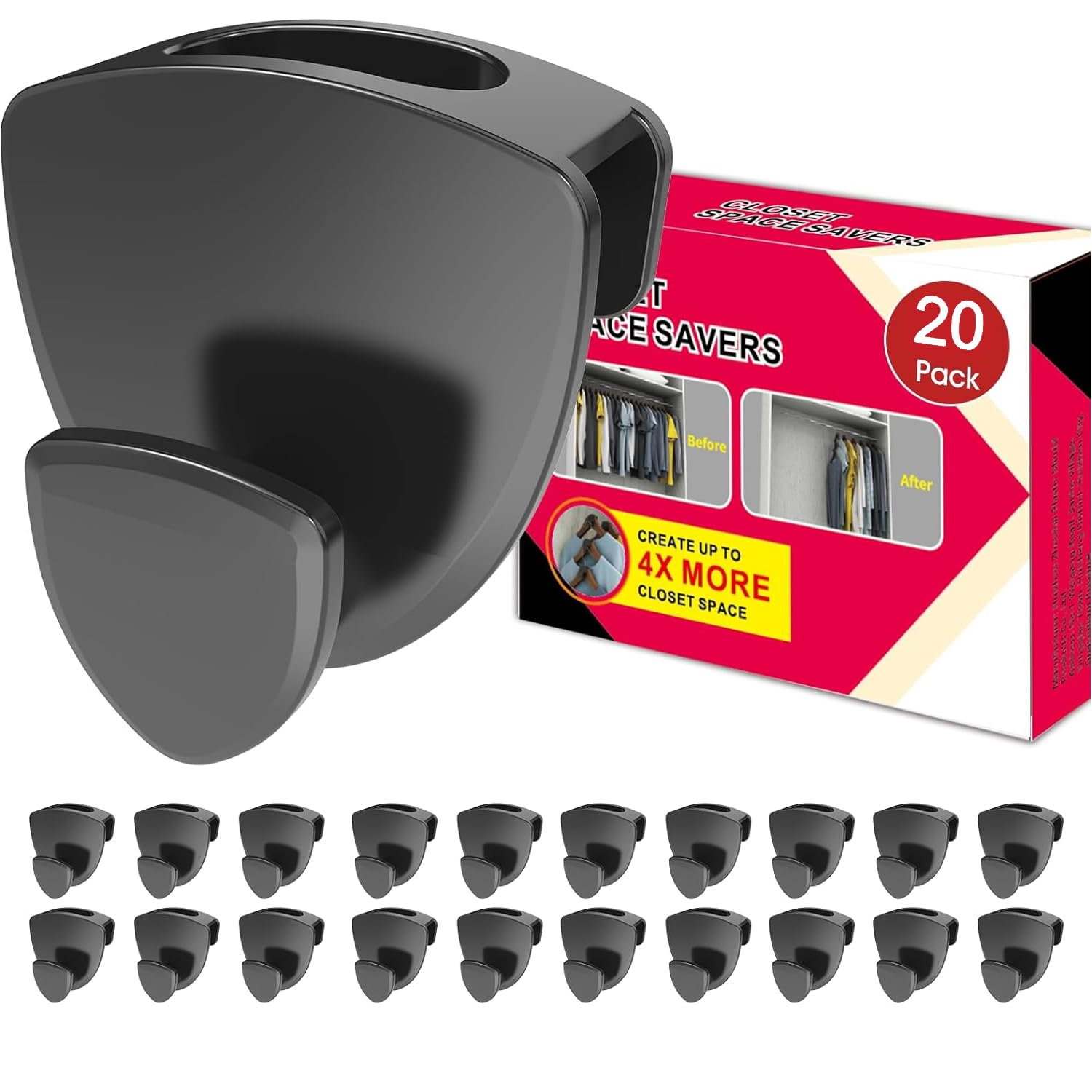 Perchas Ahorra Espacio 20 Unidades – Organizador de Armario Reforzado 20 kg, Perchas Resistentes para Ropa, Negro
