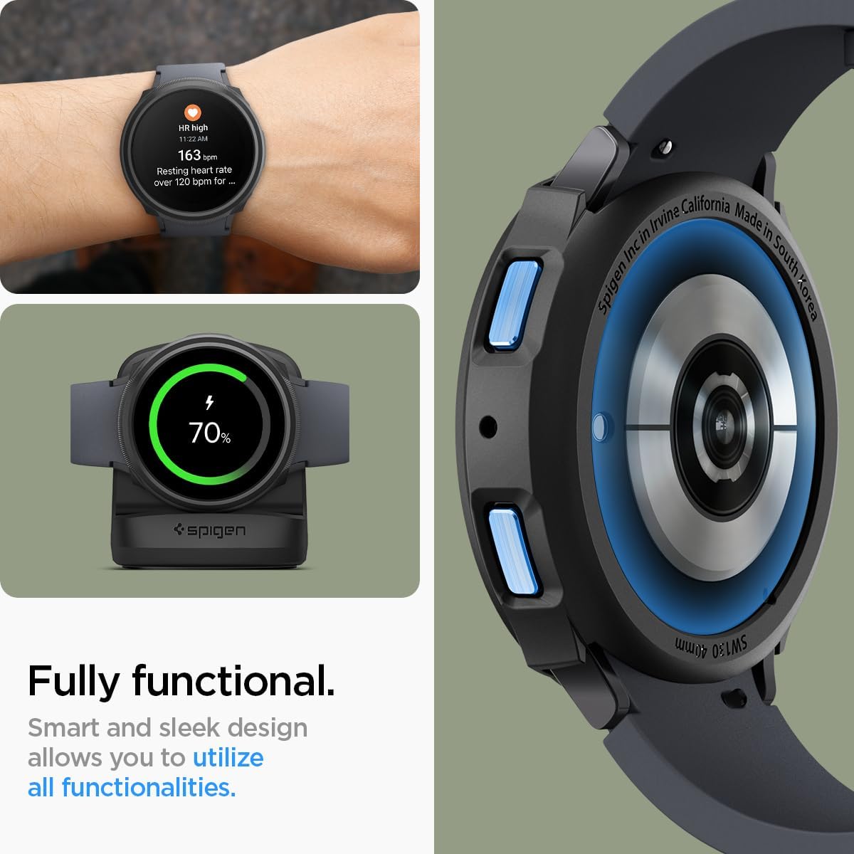 Spigen Liquid Air Case and S353 Charger Stand Designed for Samsung Galaxy Watch 6 40mm - Black