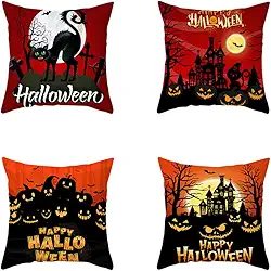 Capinha de Almofada Decorativa Abóbora Halloween Capa Chapéu Bruxa Decoração Festa Feriado Lar para Sofá Cama Algodão Linho