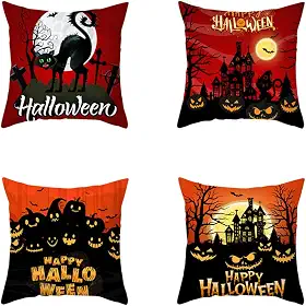 Capinha de Almofada Decorativa Abóbora Halloween Capa Chapéu Bruxa Decoração Festa Feriado Lar para Sofá Cama Algodão Linho