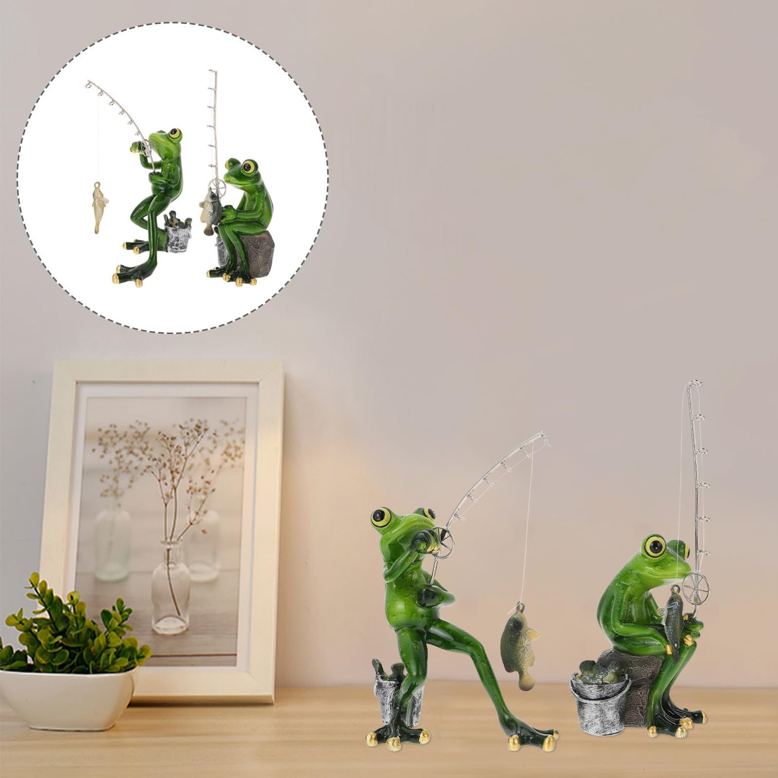 Set 2 Pezzi Decorazioni Anfibi in Resina Verde Leggere e Resistenti alle Intemperie per Decorazione Giardino e Ambienti