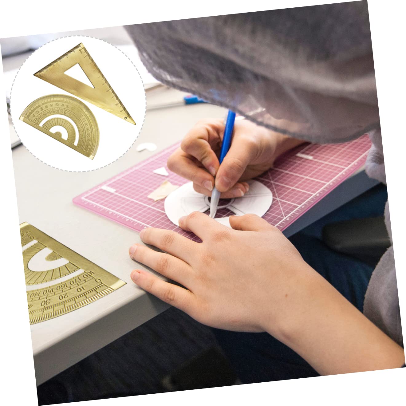 3ensembles Règle Laiton Avec Rapporteur Outil De Mesure Pour De Et Pratique Pour Étudiants Et