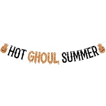 Hot Ghoul Summer Banner,Happy Summerween, Summer Halloween, Spooky Pineapple Theme Summerween Party Decorations Supplies, Black and Orange Glitter