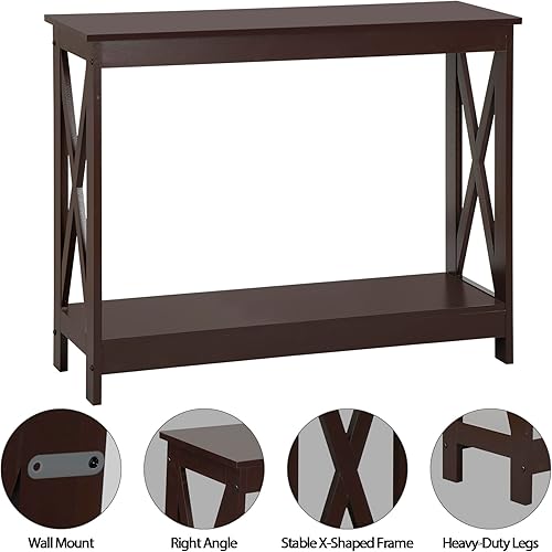 Miniatura 13 de ZenStyle Mesa auxiliar de sofá con 2 estantes de almacenamiento, mesa decorativa estrecha para entrada, pasillo, sala de estar, 39.3 pulgadas de