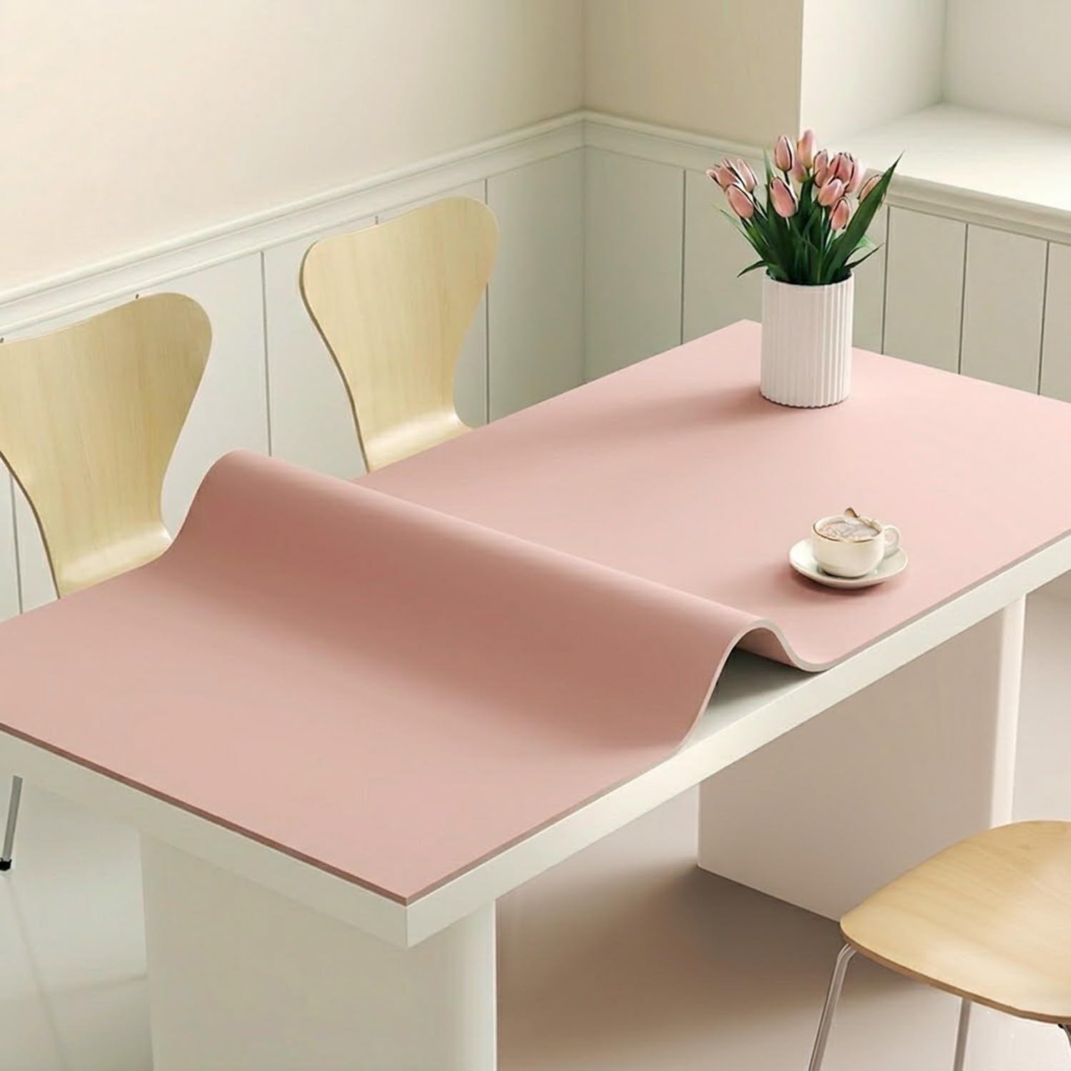 Thick Silicone Table Protector Waterproof Wipe Clean Desk Mat Heat Resistant Kitchen Worktop Cover Non Slip Pad For Dining Crafts Customisable Size(Pink,60x120cm)