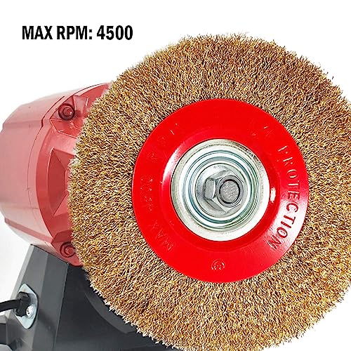 Image of 8in Bench Wire Wheel Brush | Coarse Crimped Steel Wire 0.012 inch with 1 /2 inch 5 /8 inch 3 /4 inch 7 /8 inch 1 inch Arbors for Bench Grinder Brass Coated Steel- 2pcs
