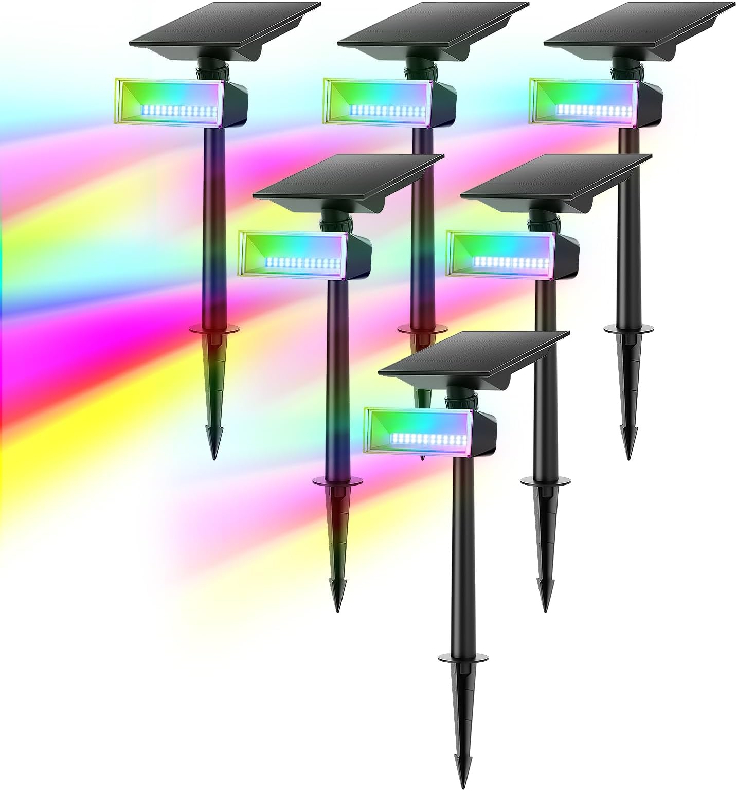 Consciot Color Changing Solar Spot Lights Outdoor, 7 Colors Solar Lights for Outside, 360° Adjustable Solar Spotlights with IP65 Waterproor for Garden Yard Doorway Lawn, 6 Pack