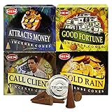 Hem Incense Cones Variety Pack #1 And Cone Incense Burner Bundle With 4 Money Luck And Business Themed Fragrances