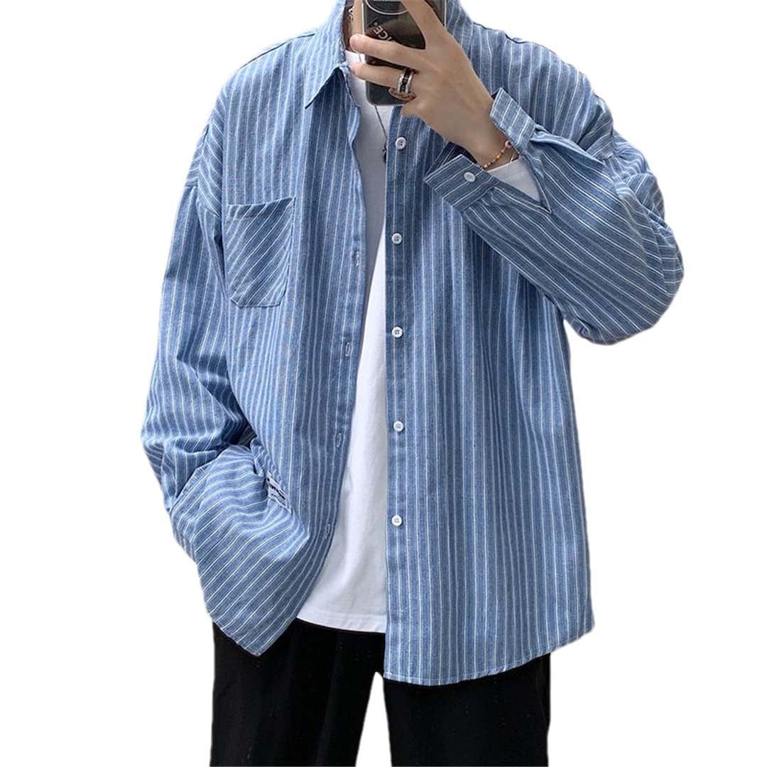 Yeuyyben Camicia A Righe Vintage da Uomo A Maniche Lunghe 2023 Camicia Elegante Casual Allentata Primaverile