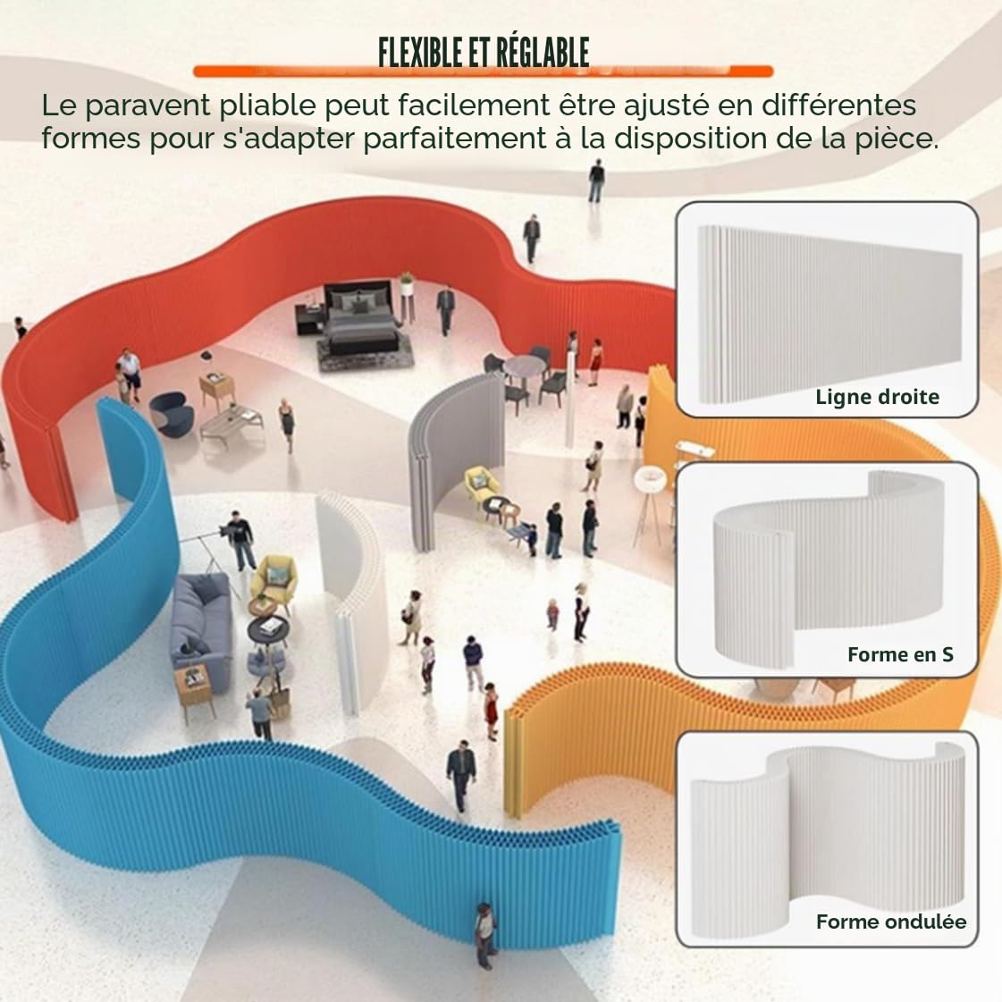 Cloison de séparation pliable et rétractable, paravent moderne, écran de confidentialité intérieur, cloison de séparation murale autoportante en papier,White-4x2m/13.12x6.5FT