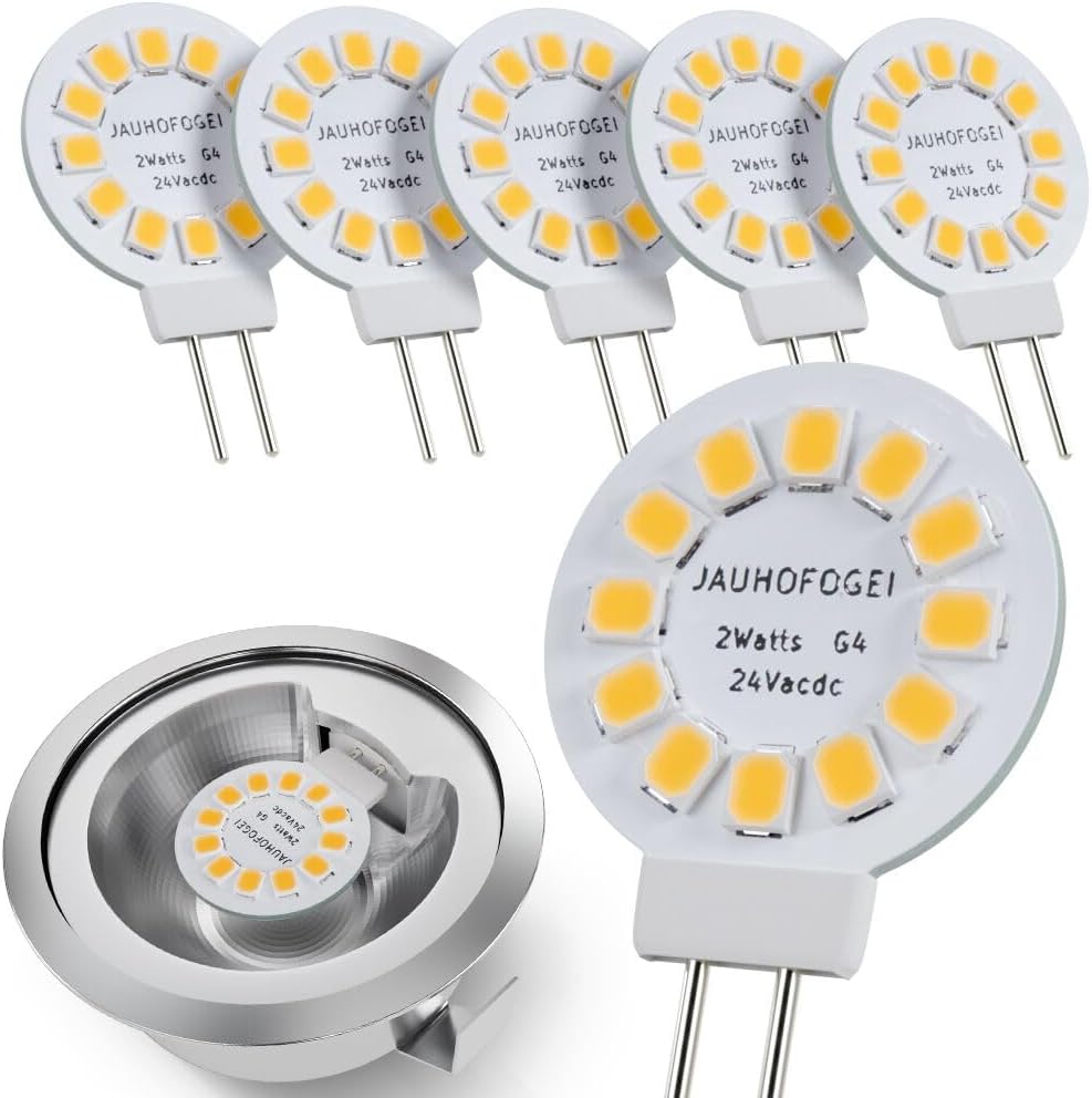 G4 LED Bi-pin 2700K Bulb Disc 24V 28V Warm White 2 Watt - JC G4 Bi Pin Bulb G 4 20W Halogen Bulb Replacement for RV Interior Puck Lights - Under Cabinet LED Light Bulbs G 4 T3-6 Pack