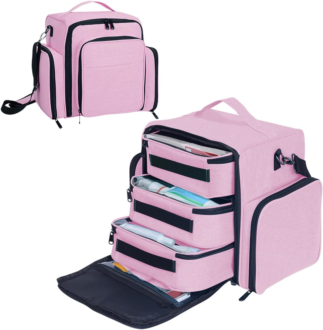 Large Makeup Bag Cosmetic Case Organizer with 3 Inner Removable Pouches Multifunctional Travel Train Storage,Purple