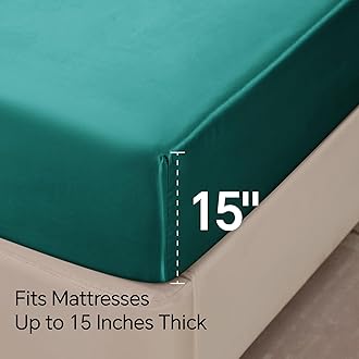 BEDELITE Satin Sheets Full Size Bed Set, Luxury Soft Teal Silky Sheet for Hair and Skin, Similar to Silk Bed Sheets Set 4 Pieces with 1 Deep Pocket Fitted Sheet, 1 Flat Sheet, and 2 Pillowcases