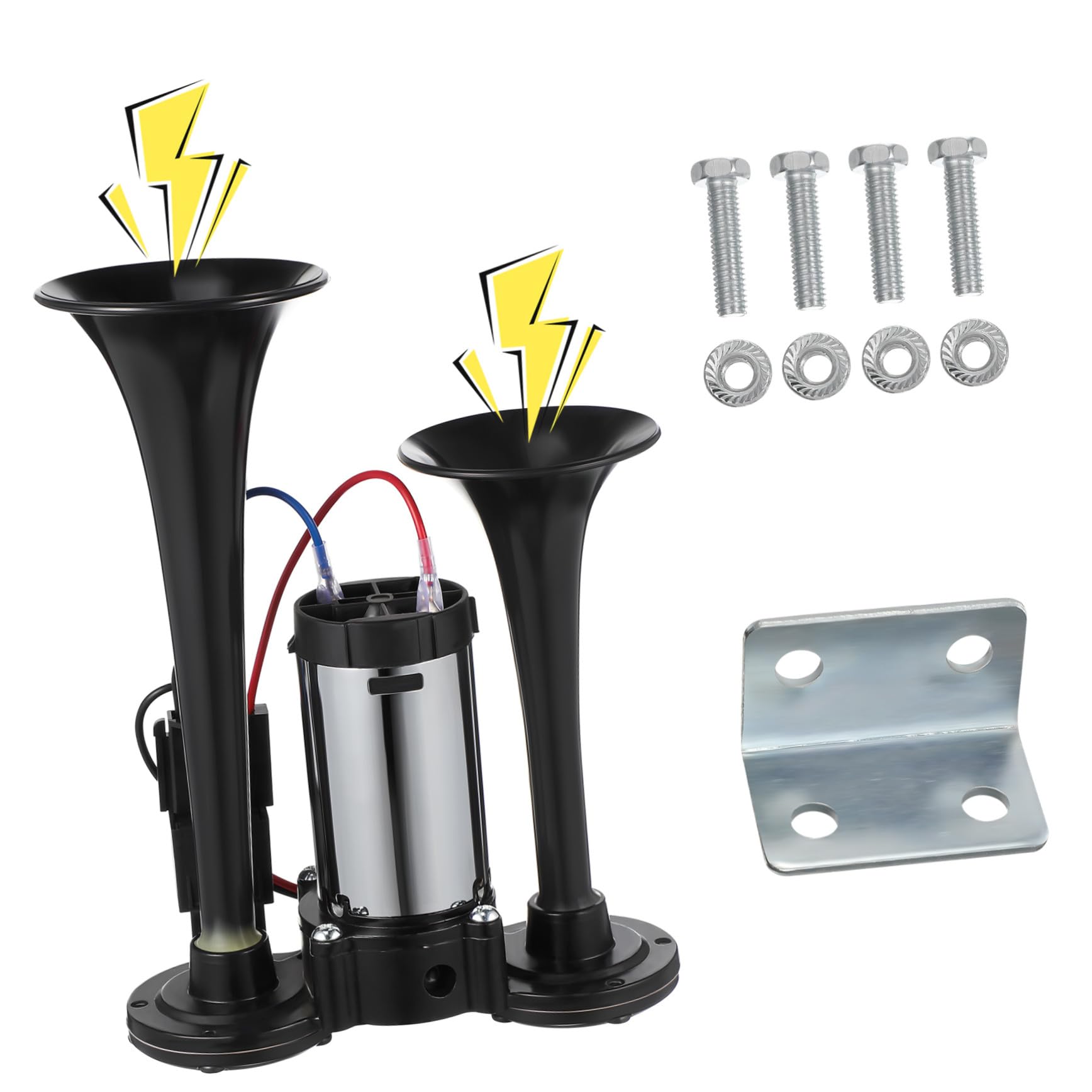 Kit Bocina Aire Eléctrico Doble Metal Sonido Potente para Coches Camiones Suvs Barcos con Instalación Fácil y Alta Durabilidad