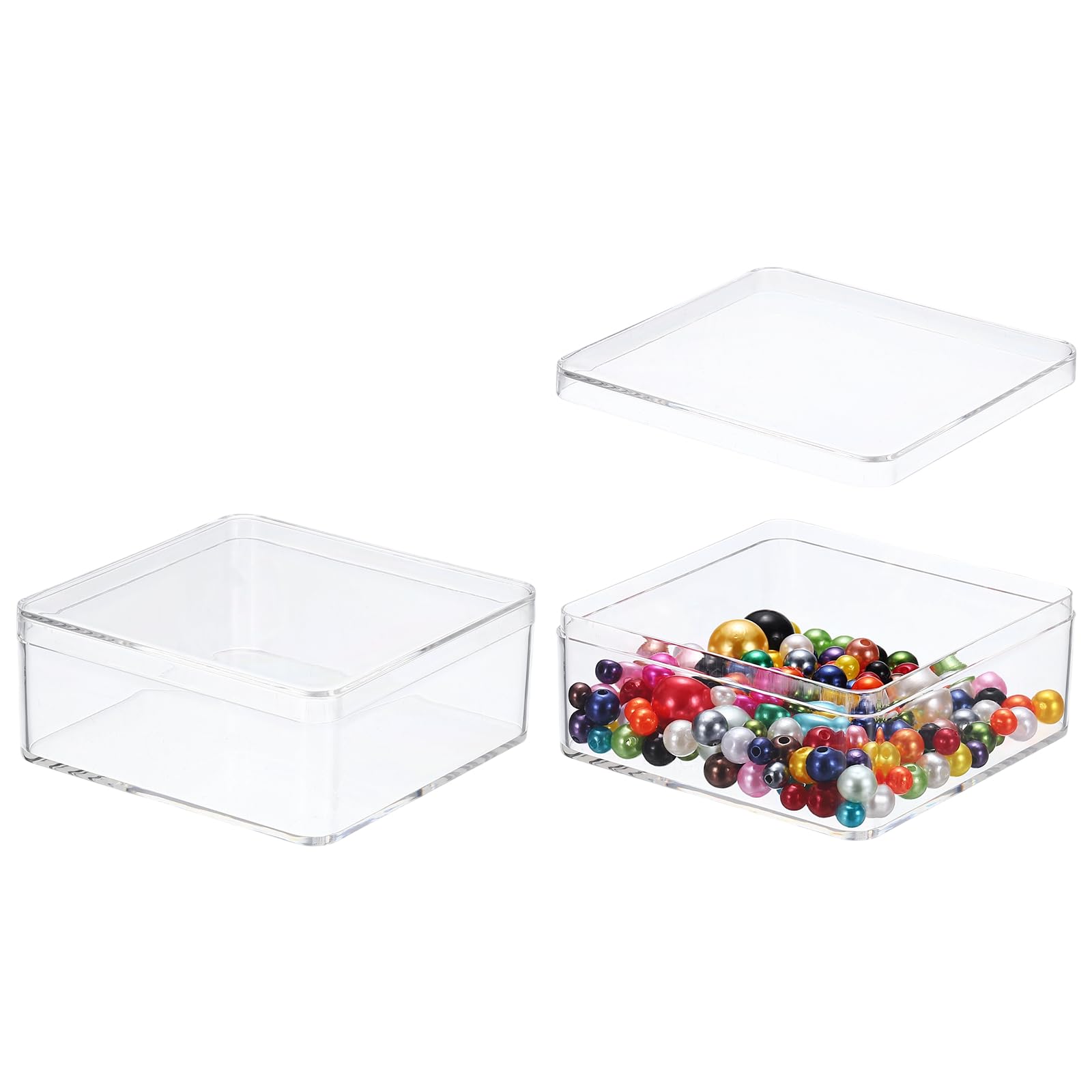 sourcing map 2 Pcs Small Acrylic Box with Lid, 3.3" x 3.3" x 1.4" Decorative Storage Box Jewelry Display Case for Store Snacks Candies, Wedding Festival Party Gifts, Clear(Rectangle)