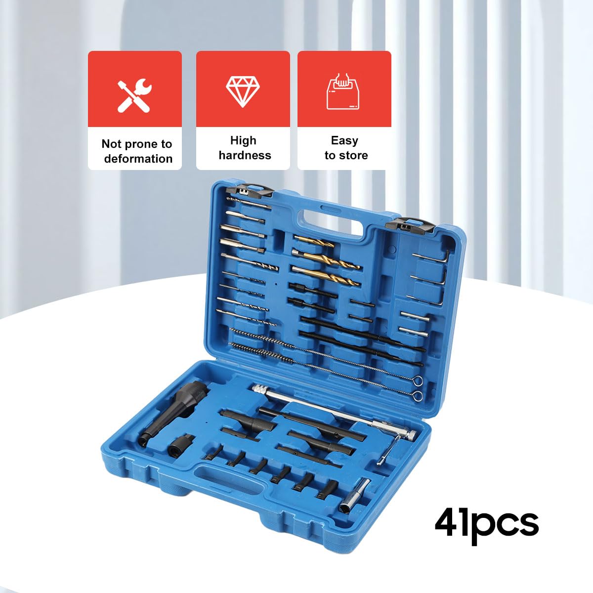 Juego de extracción de calentadores y reparación de roscas, 41 piezas, herramienta de extracción M8 M10, kit de reparación de roscas para bujías de precalentamiento con estuche