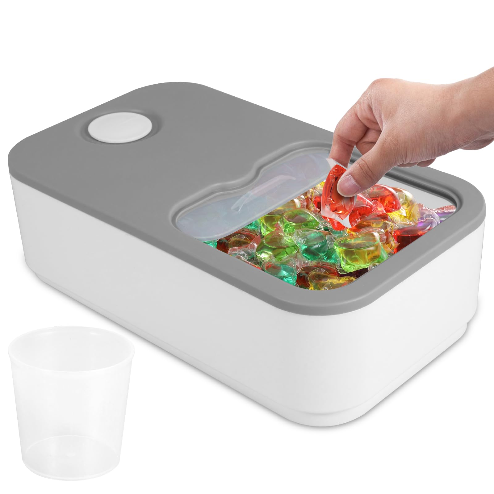 Laundry Pod Container With Sliding Lid - Large Capacity Holds 150 Pods, 250ml Measuring Cup, Time Scale, Dishwasher Safe Storage Case