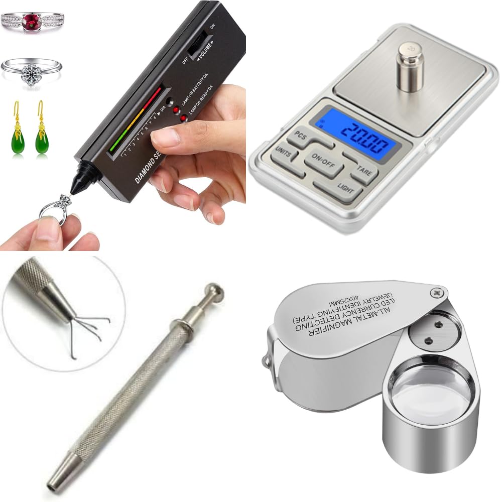 Hqdz Diamond Tester Original 40X Full Metal Illuminated Jewelry Loop Magnifier Led Currency Detecting Jewelers Digital Pocket Scales Capacity 500G Diamond Picker 4 Pong Holder