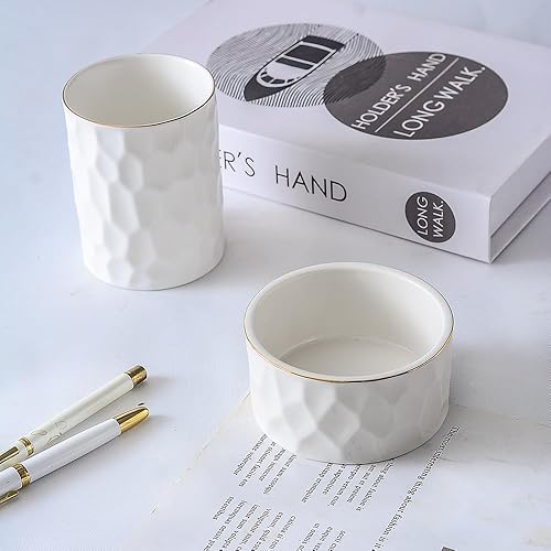 Miniatura 4 de Juego de 2 organizadores estéticos de escritorio para oficina, soporte de cerámica para bolígrafos y dispensador de clips de papel, lindo recipiente