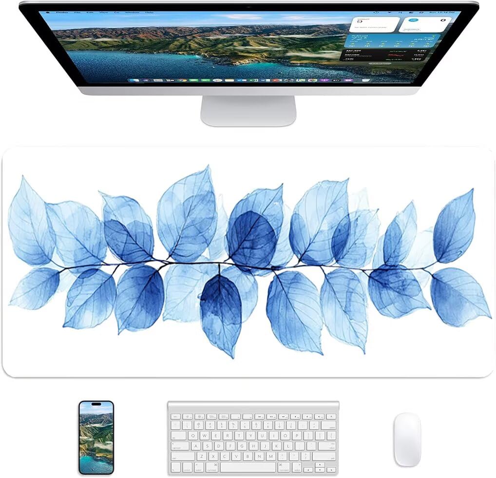 Wxuaixnn Pianta Tappetino per Mouse Gaming XXL, 160x80cm Tappetino da Scrivania, Bianco Mousepad con Bordi Cuciti per Gamer e computer portatilea, Migliora la Precisione e la velocità -9679