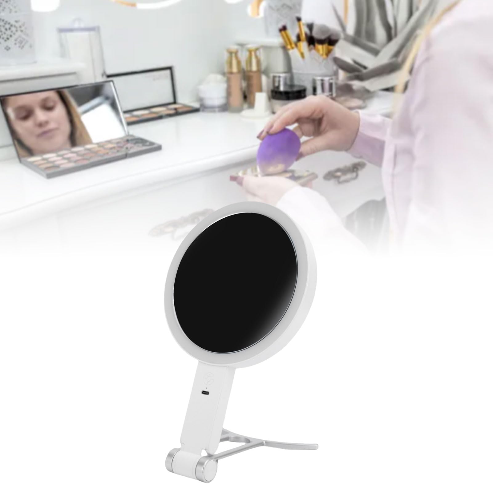 Specchio trucco a LED su entrambi i lati con luce LED luminosa e ingrandimento 10x, per applicazione trucco e cura della pelle, formato portatile