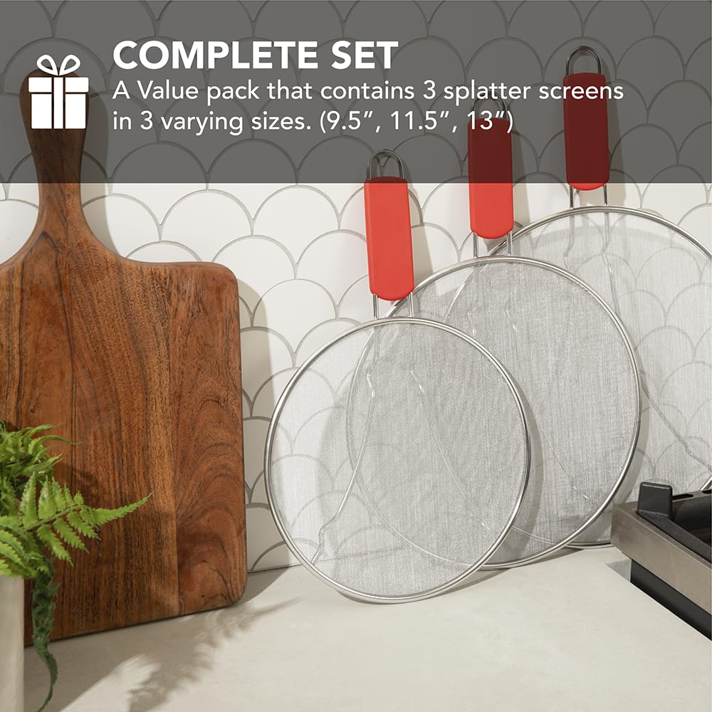 3-Piece Stainless Steel Splatter Screen Set - Grease Guards For Frying & Cooking Safety - View #2