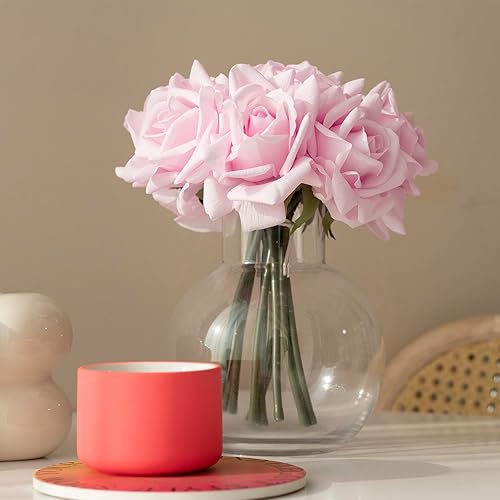 Miniatura 54 de Rosas artificiales de un solo tallo 10 piezas de arreglo floral de seda falsa, toque real para decoración del hogar, fiesta, boda (blanco) Blanco