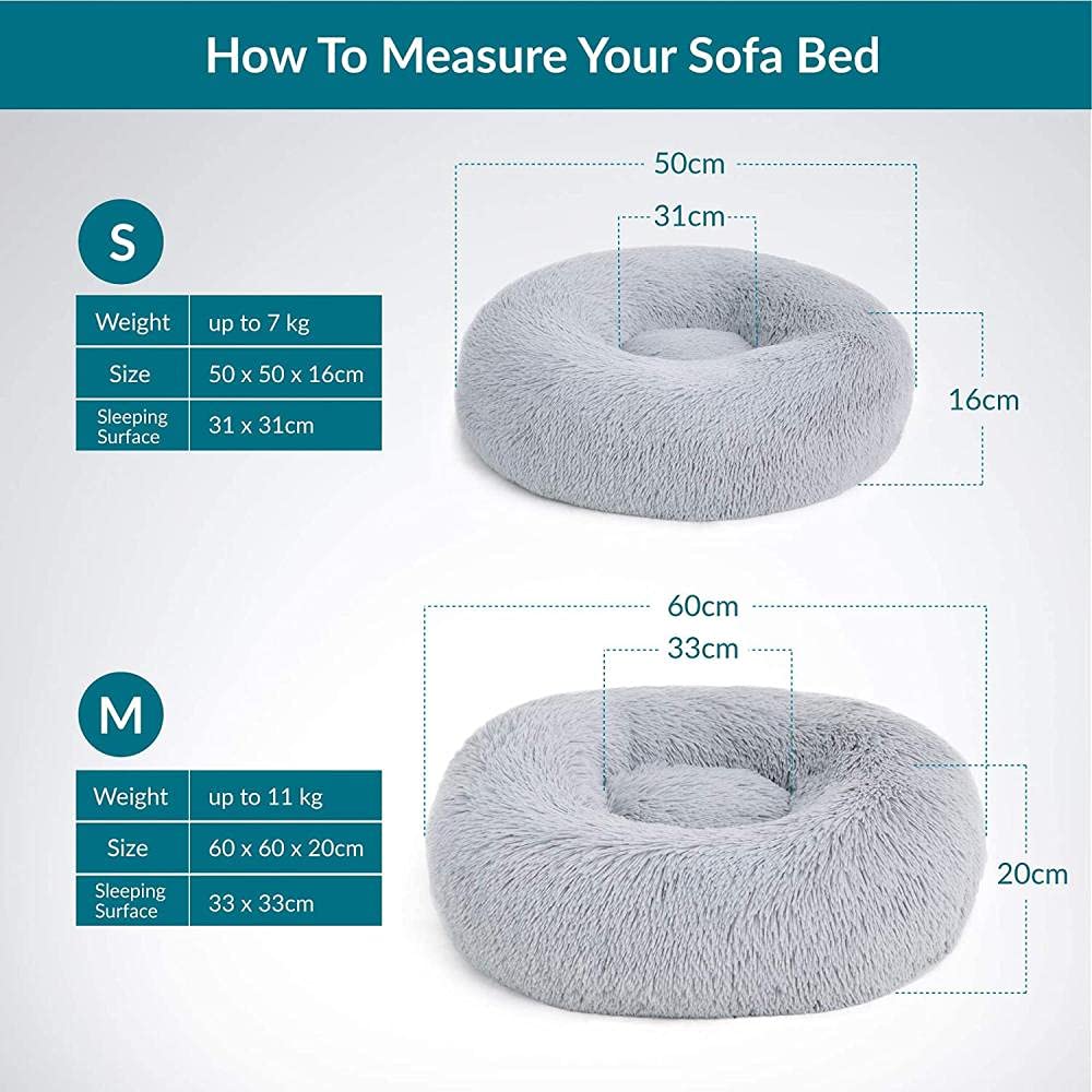 Bedsure Hundebett waschbar Flauschiges Katzenbett - Ø 50 cm Donut Kissen, Katzenschlafplatz für Katzen Kleine Mittelgroße Hunde, Plüsch Katzenkissen Rund Kuschelbett, Hellgrau