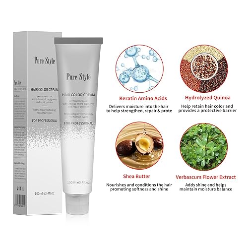 Miniatura 5 de PureStyle 100ml Crema de Tinte para Cabello Permanente Profesional, Sin Amoníaco, Color Ceniza Fría Profunda y Duradera, Cobertura 100%
