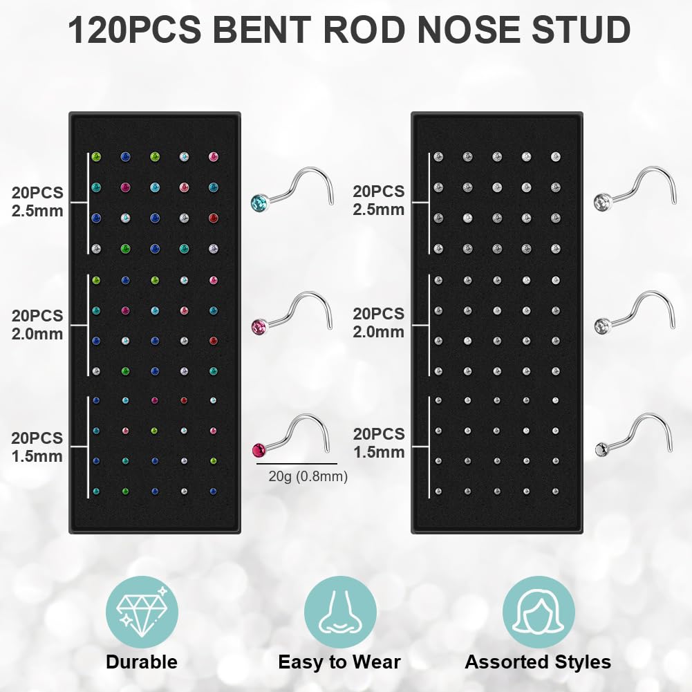 Aucuu Piercing Nariz Acero Quirúrgico Hipoalergénicos CZ Joyería Tornillo Recto Forma L Studs 1.5mm 2mm 2.5mm