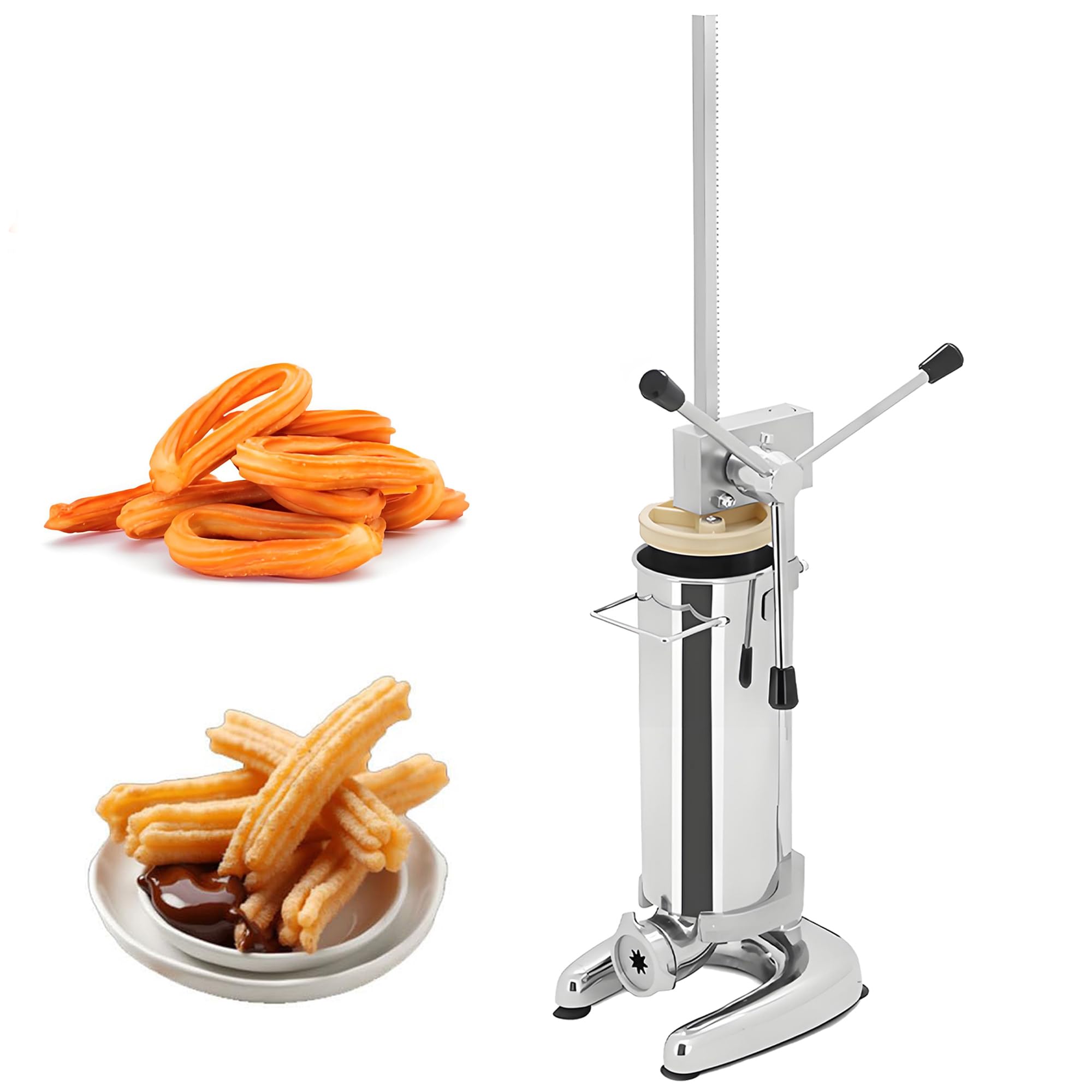 Juego Fabricante de Churros, Churrera Manual Comercial y Fabricante de Rosquillas 2L/3L, 5 Boquillas para Formas Variadas, Construcción de Acero Inoxidable para Restaurantes y Panaderías 2L