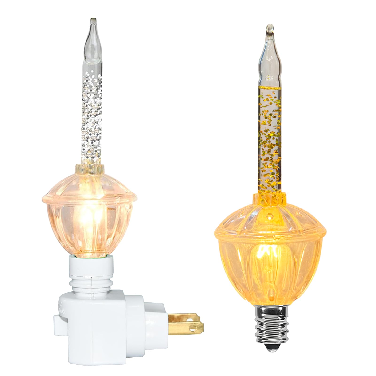 Abeja 1 Pack Silver Bubble Light Night Lights for Christmas Decor with 2 Vintage Bubble Light Bulbs(1 Spare) 5w Incandescent Bulb 120v Fits C7/ E12 Candelabra Base Swivel Plug-in Base