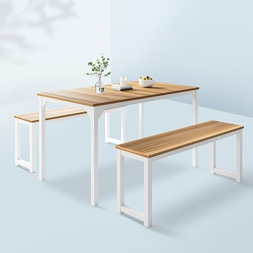 Allewie Moderno juego de mesa de comedor de 3 piezas para 4, estructura de marco de metal resistente, ahorro de espacio para cocina, comedor, sala