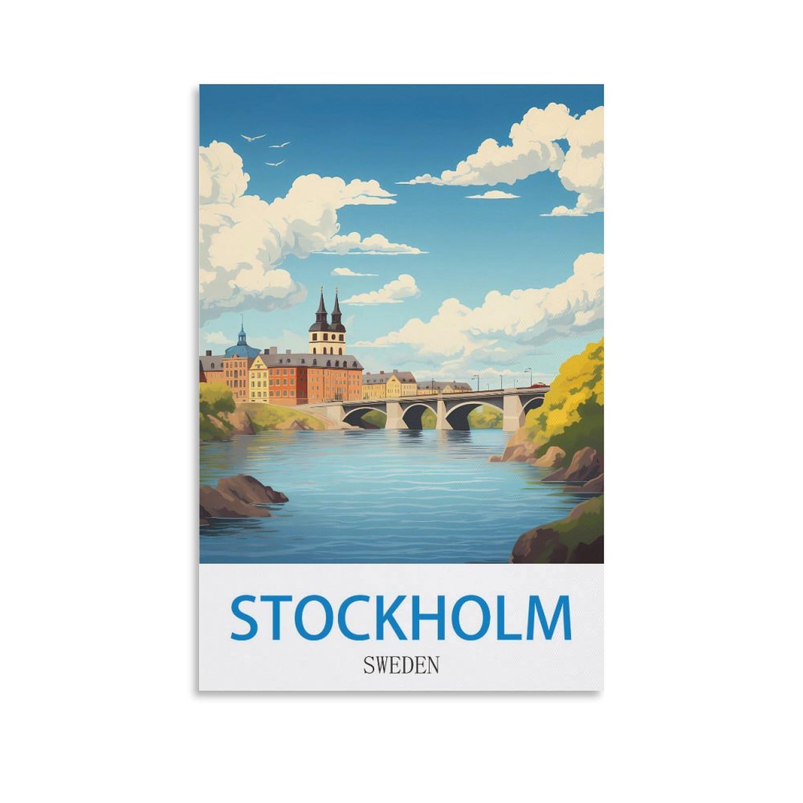 Fzyuen Unframe-Style Stockholm Sweden Vintage Travel Poster 12X18inch(30X45cm) Canvas Wall Art Prints For Wall Decor Room Decor Bedroom Decor