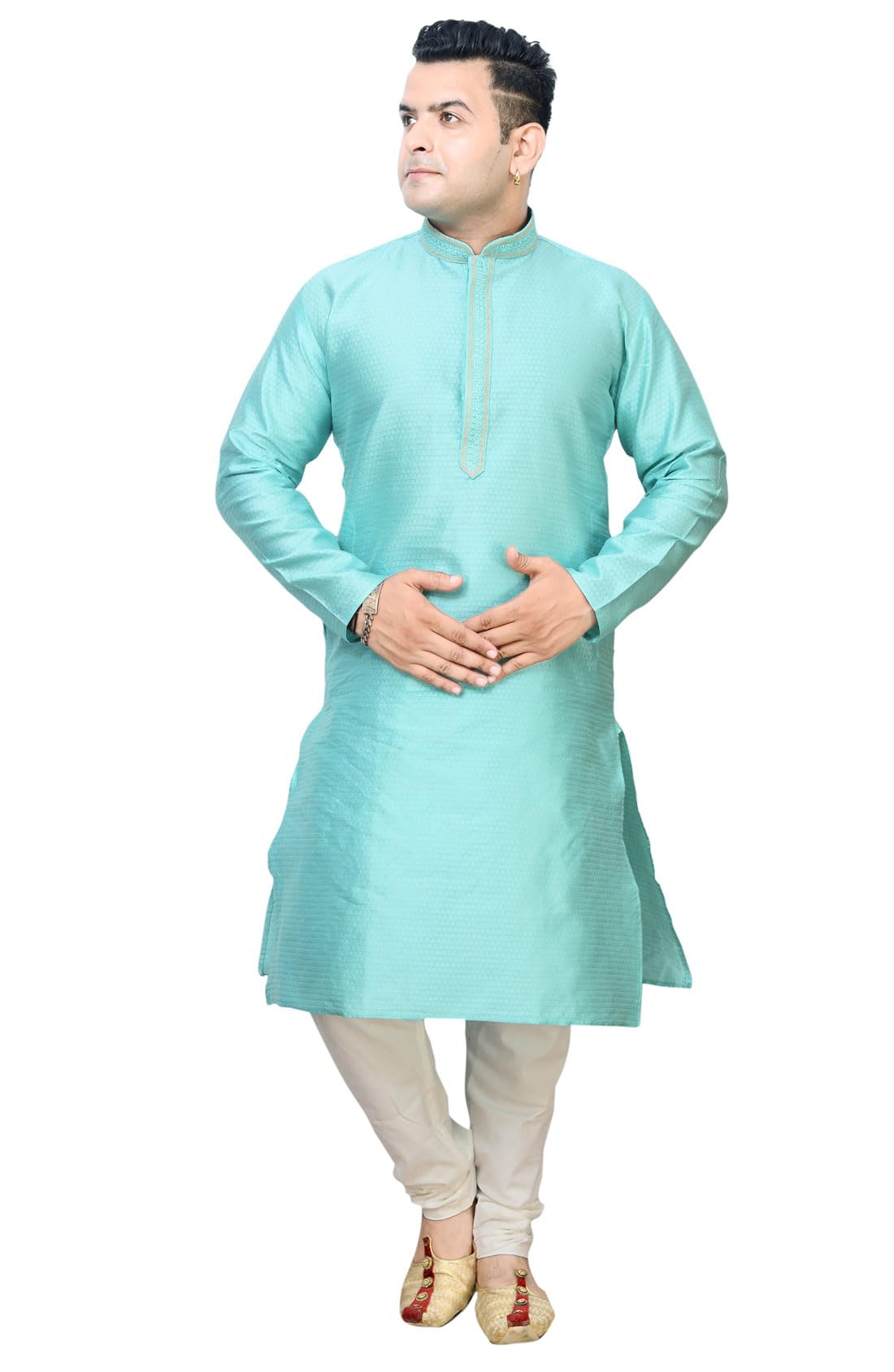 Desi Sarees Men's Jacquard Pastel Coloured Kurta Pajama Salwar Kameez 1906 (34, Sea Green)