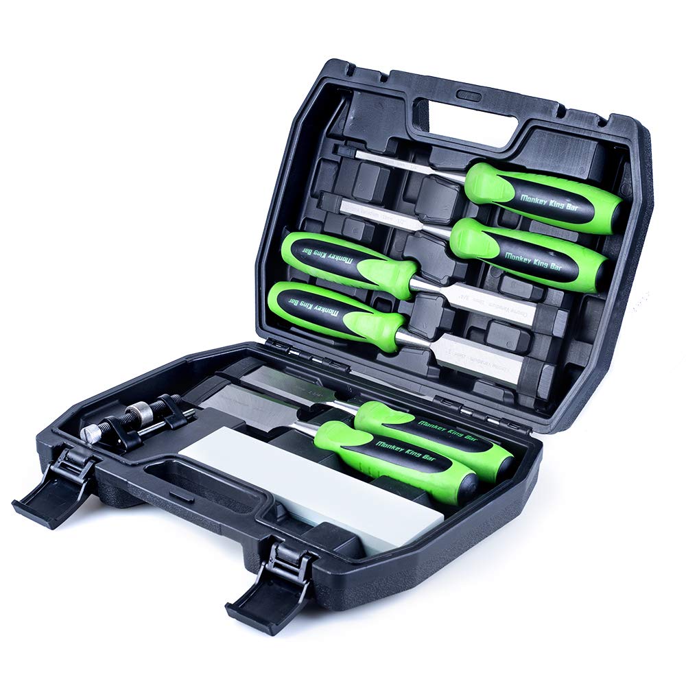 Monkey King Bar Wood Chisel Set 6pc,Chisel(6/13/20/25/32/38mm) with Sharpening Stone, Storage Case for DIY Woodworking