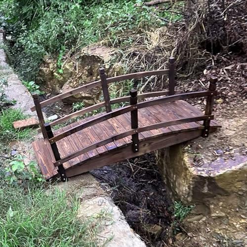 Ponte da Giardino Piccoli Ponti All'aperto in Legno Massello, Ponte da Giardino Carbonizzato con Ringhiere di Sicurezza, Passerella di Sicurezza/ Ponte Dello Stagno per Il Parco Dell'azienda Agricola