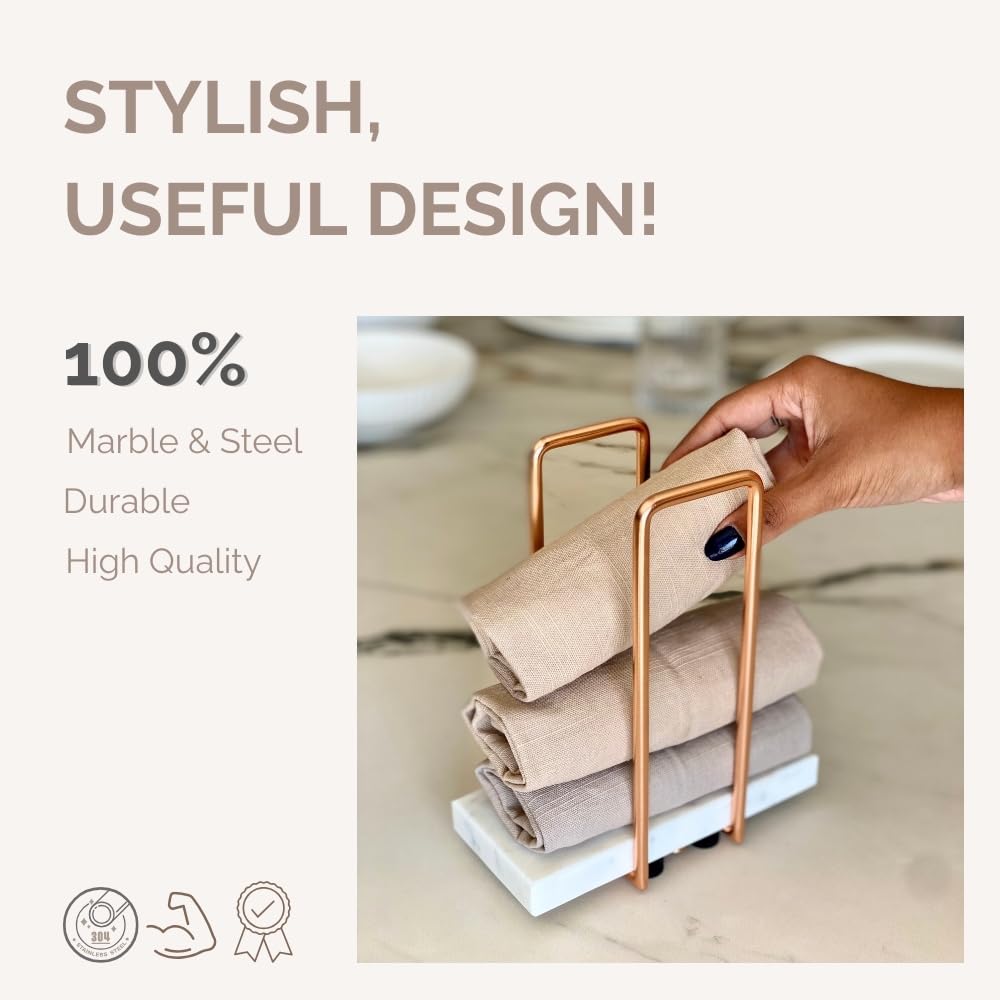 MASON HOME Imperial Napkin Holder White & Rose Gold - 1pc - L 25.4" x B 17.8" x H 7.6" | Bathroom - Kitchen - Bedroom - Washbasin | Towel - Kitchen Roll - Paper Towel | Home Décor | Organizer | Stand 1